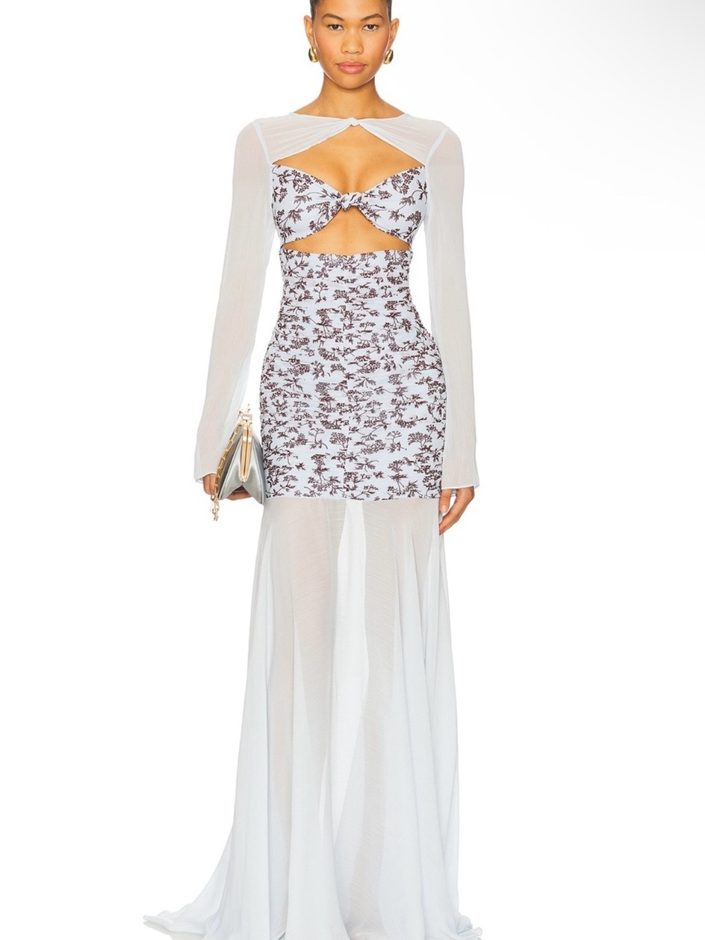 Revolve White Floral Cutout Mesh Maxi Dress